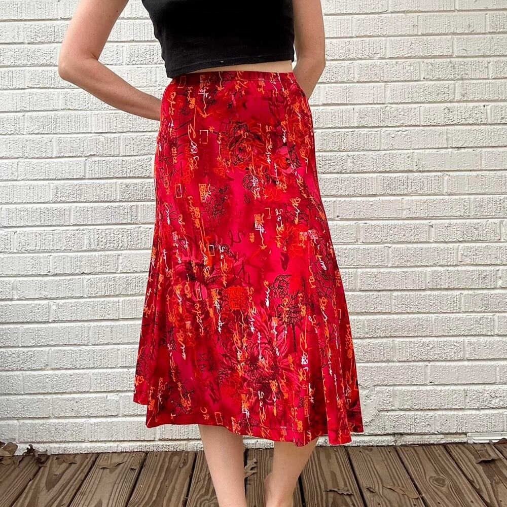 Chico's Travelers Vintage 90's Red Graphic Maxi Skirt - Picture 5 of 8